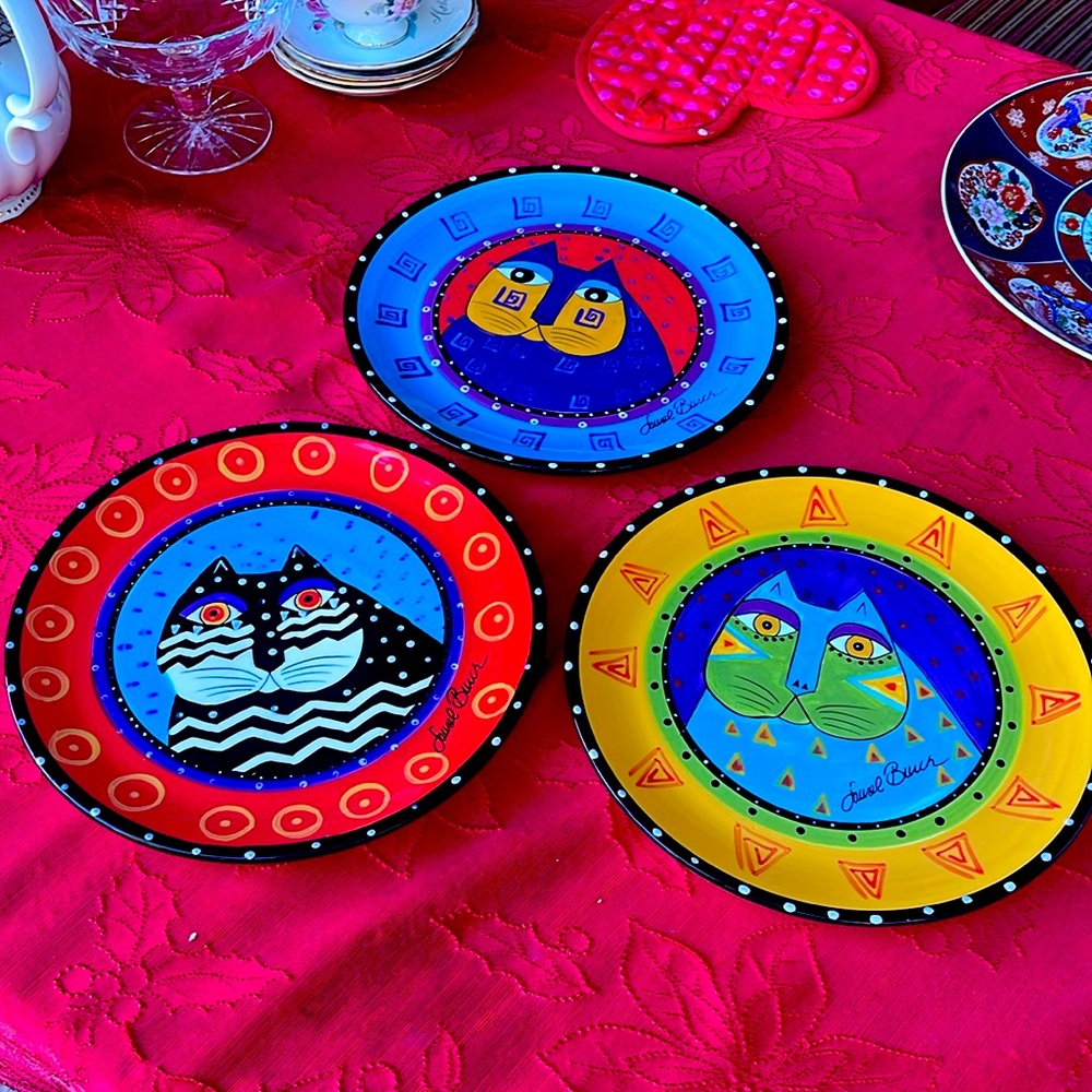 3 Laurel Burch cat plates for Ganz 10”